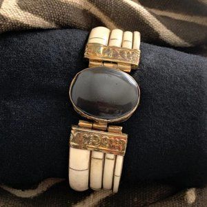 Vintage Brass and Shell Inlay Cuff Bracelet